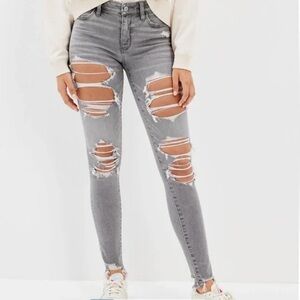American Eagle Next Level Stretch Distressed Skinny Jeans - Gray Size 00